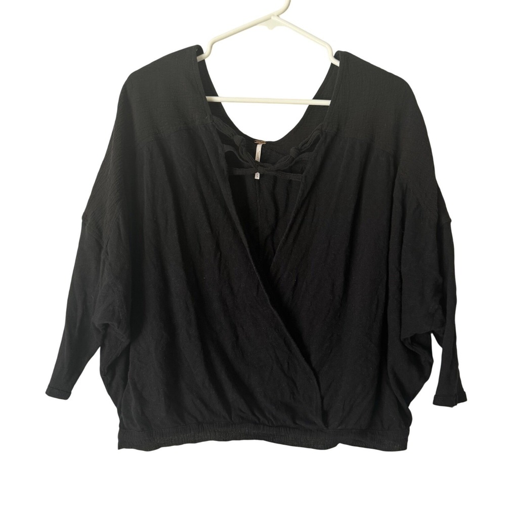Free People Surplice Wrap Double Knot Black Top Medium - Picture 5 of 9